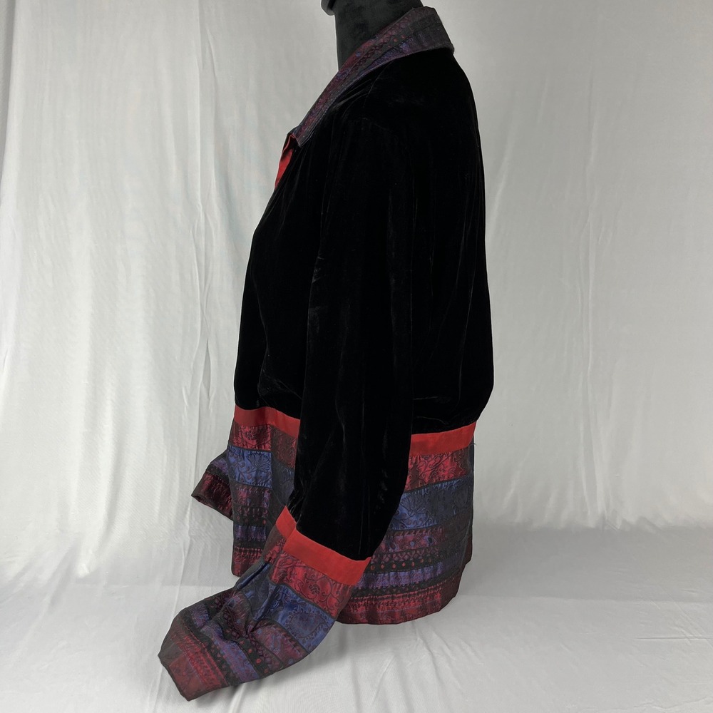 Vtg 90s Y2K Coldwater Creek Velvet Jacket Black Patchwork Trim M Whimsygoth Boho - Picture 4 of 6